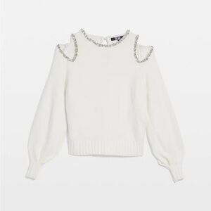 White House Black Market White Sweater with Silver Embellishments